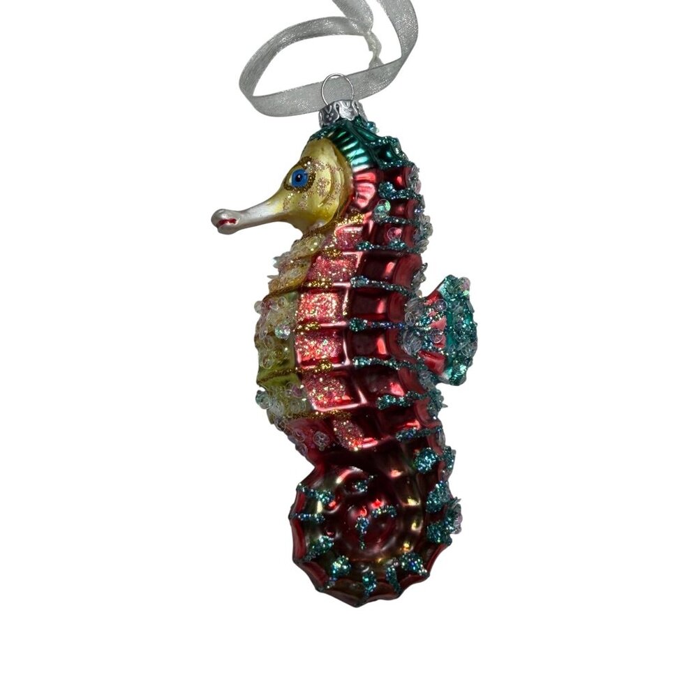 Blown Glass Seahorse Glass Ornament With Glitter Pier One